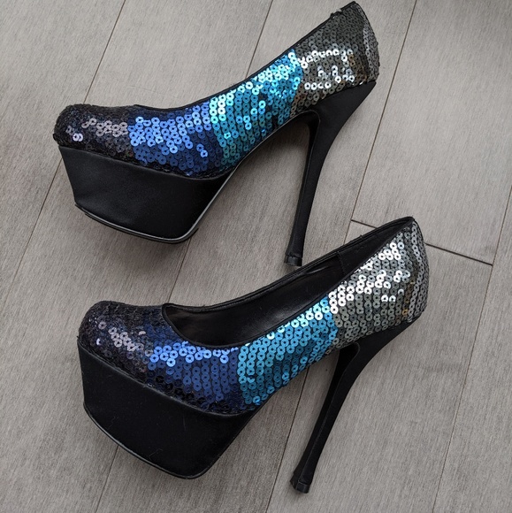 Steve Madden blue sequins platform heels sz 8.5 - Picture 4 of 8